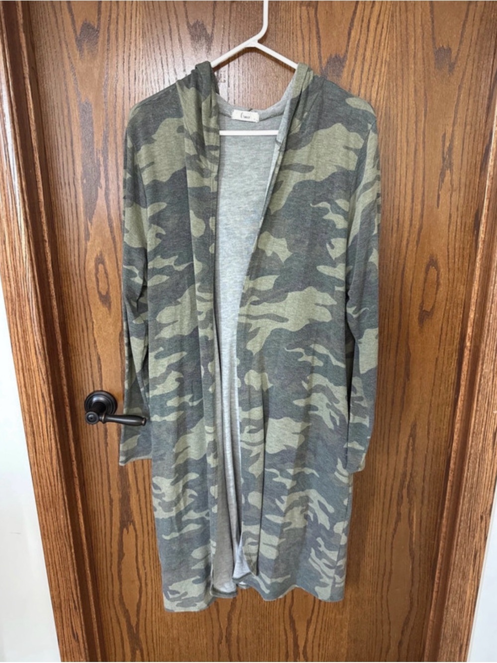 Grace Olive and Dark Green Camo Hooded Utility Cardigan